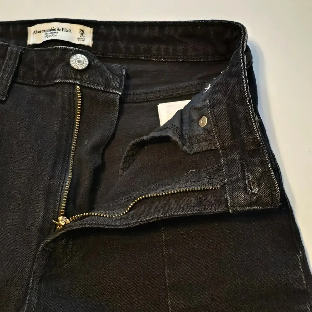 Abercrombie & Fitch Curve Love Jeans Womens 2R Black Skinny High Rise Split Hem